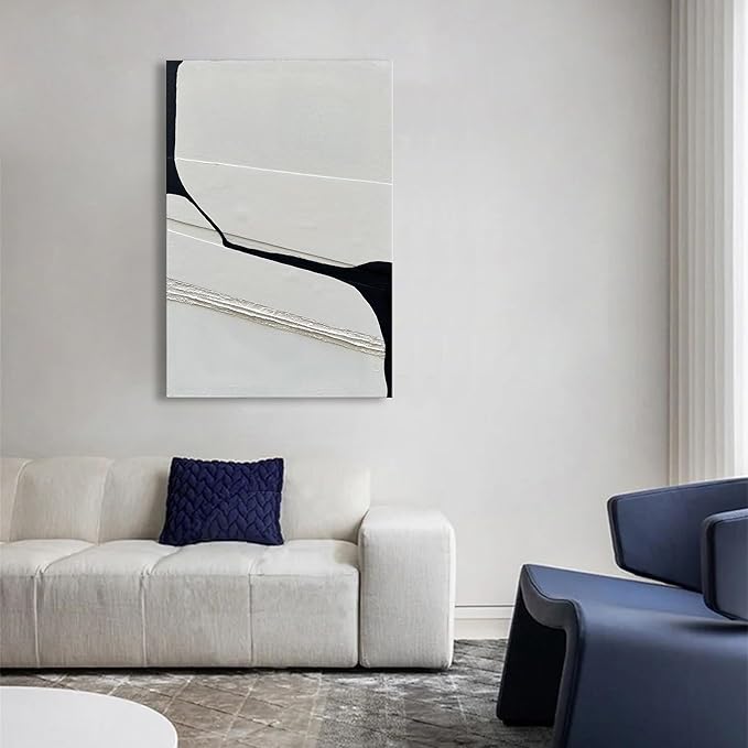 NANKAI Art Modern Minimalism Art Painting White and Black Abstract Art Oil Painting Home Office Corridor Wall Decoration Art 36x24 Inches