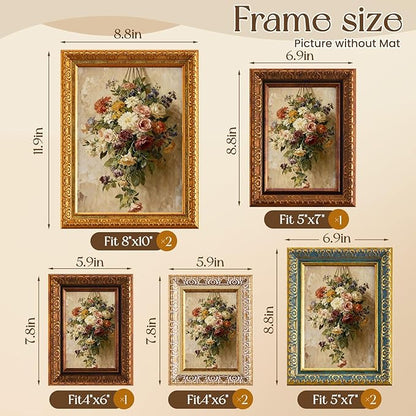 Novabright 8 Pcs Multicolor Vintage Picture Frames Gallery Wall Frame Set Antique Collage Photo Decor for Wall Mounting or Tabletop Display Multi Sizes for Gallery Living Room (8x10, 5x7, 4x6)