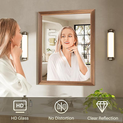 24x36 Inch Bathroom Mirror for Wall, Anti-Rust Walnut Wood Grain Metal Framed Bathroom Mirrors for Over Sink,Rectangler Mirrors for Bathroom Vanity, Farmhouse, Bedroom, Living Room, Entryway Decor