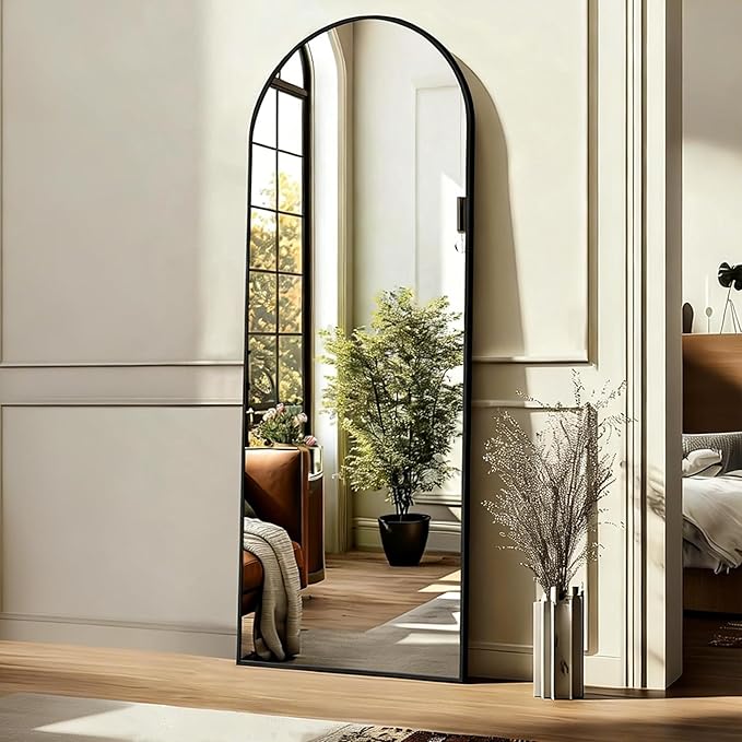 Simple Deluxe Arched Full Length Mirror, 56"×15" Large Floor Mirrors, for Wall Door Bedroom Bathroom Living Room (Black)