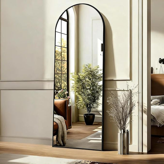 Simple Deluxe Arched Full Length Mirror, 56"×15" Large Floor Mirrors, for Wall Door Bedroom Bathroom Living Room (Black)