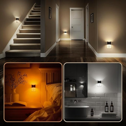 DORESshop LED Night Light[4 Pack], Night Lights Plug into Wall, Plug in Night Light with 3 Color Temperatures, Dusk to Dawn Sensor, Nightlights for Adults, Bedroom, Bathroom, Hallway, Black