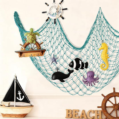 Decorative Fishing Net 2 Pack, 5x10 ft Large Aqua Fish Net Decor for Wall, Photo Display, Nautical Mermaid Pirate Ocean Themed Beach Hawaii Under the Sea Party Decorations