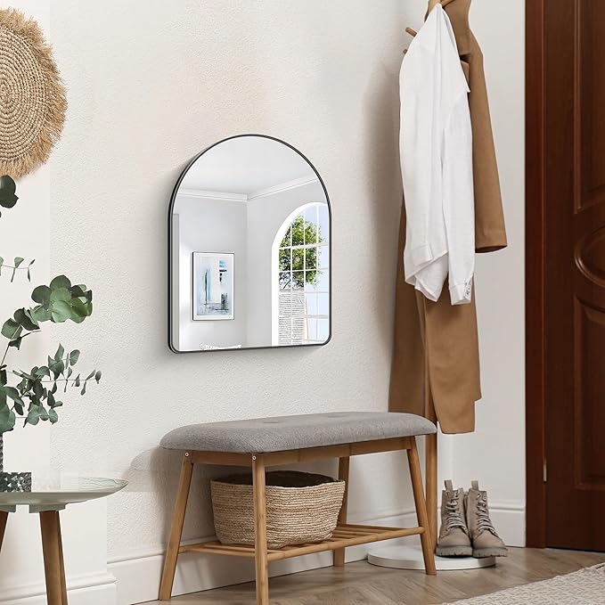FORBATH Arched Bathroom Mirror 18x24 Inch, Black Bathroom Mirror Wall Mounted Modern Aluminum Alloy Frame Arch Mirror for Bedroom Living Room Entryway, Hanging or Leaning Against Wall