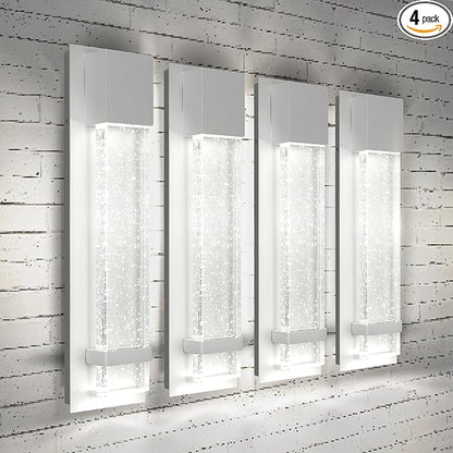 ASD LED 24" Bubble Glass Wall Light Fixture, Outdoor & Indoor Seeded Sconce | 3CCT, Waterproof, Dimmable, ETL Listed | 20W 600LM 3000-5000K 100-277V | Exterior Lantern, Porch Lighting | White, 4 Pack