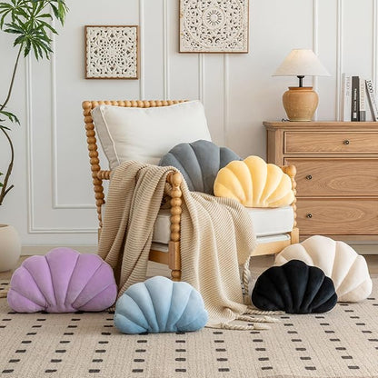 Shell Pillow, Shell Shaped Decorative Throw Pillows with Velet for Couch Bed, Cute Seashell Beachy Room Decor Aesthetic Throw Pillows for Bedroom Living Room