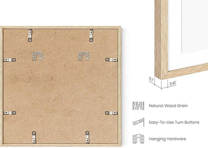 HAUS AND HUES Beige Oak Wood 16x16 Picture Frames - Set of 6, Square Frames with Mat, Premium Frames for Wall Display (16x16 in, Beige, Set of 6)