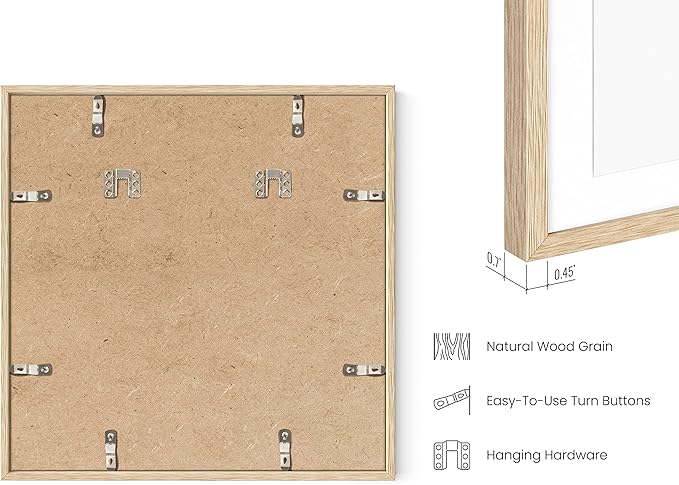 HAUS AND HUES Beige Oak Wood 16x16 Picture Frames - Set of 15, Square Frames with Mat, Premium Frames for Wall Art and Display (16x16 in, Beige, Set of 15)
