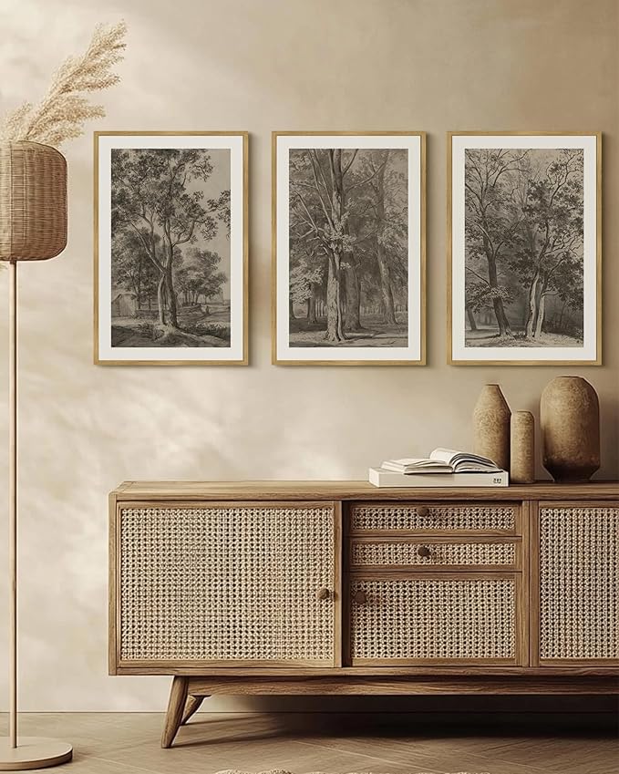 Drsoum Vintage Black Tree Wall Art Framed Retro Antique Forest Prints Modern Rustic Artwork Farmhouse Ready to Hang 16x24in Natural Framed
