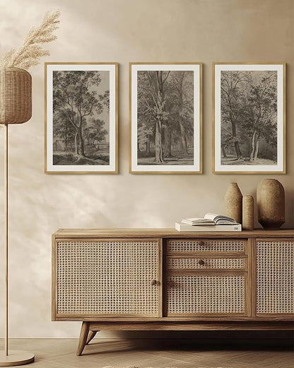 Drsoum Vintage Black Tree Wall Art Framed Retro Antique Forest Prints Modern Rustic Artwork Farmhouse Ready to Hang 16x24in Natural Framed