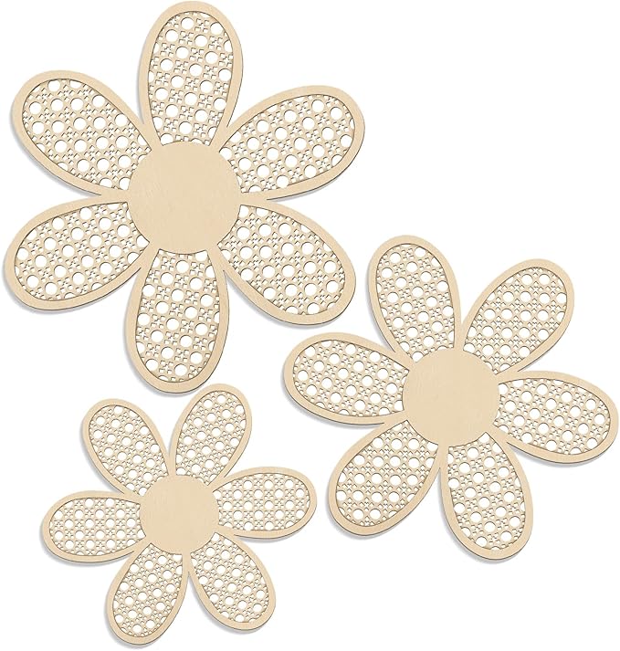Maitys 3 Pieces Boho Daisy Wall Decor Natural Rattan Flower Wall Hanging Art Wooden Boho Art Nursery Flowers Farmhouse Hanging Decor for Home Office Nursery(Wooden Color)