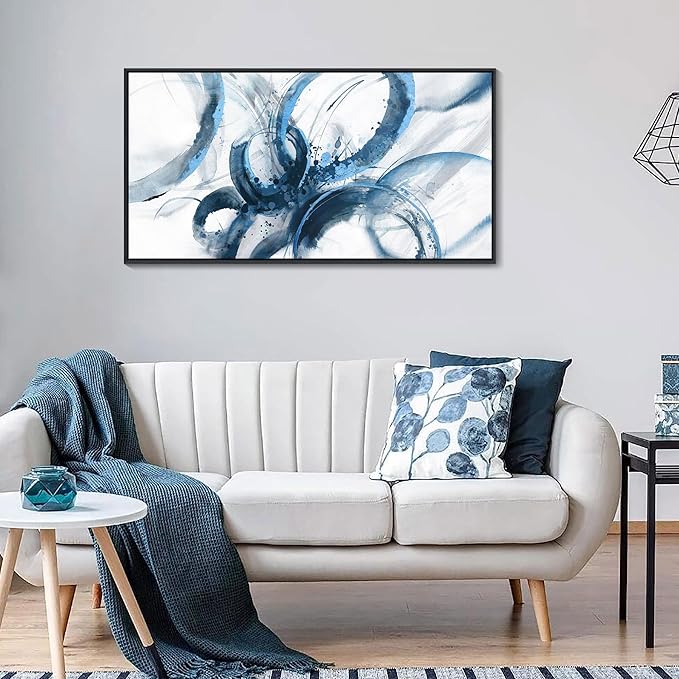 AJAZIKO Blue Wall Art Abstract Wall Decor Pictures for Living Room Wall Decoration Print Pictures Canvas Framed Artwork Paintings for Office Above Bed Wall Decor 20×40IN