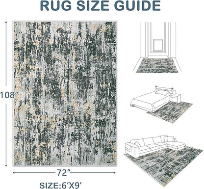 Area Rugs 6x9 Living Room: Washable Rug Modern Abstract Large Rugs Soft Non Slip Neutral Rug Stain Resistant Indoor Carpet for Bedroom Kitchen Dining Room Nursery Home Rugs(Black Grey Gold,6'x9')