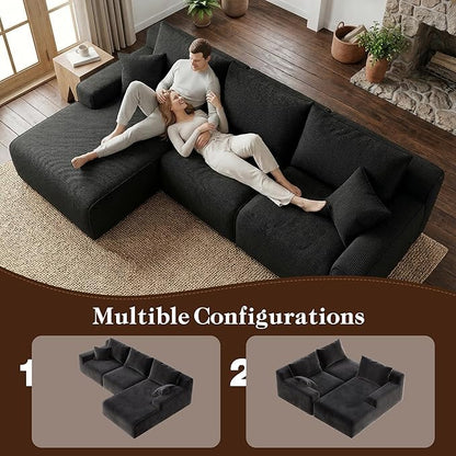 Homkdom L-Shaped Cloud Boneless Couch with Deep Seat, Modular Sectional Sofa with Oversized Chaise, 6 Layouts Combination for Living Room, Apartment, No Assembly (Black Check, Left Facing Chaise)