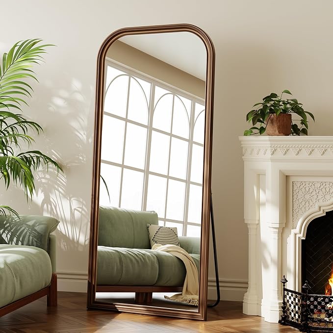 28"×69" Rounded Top Large Full Length Mirror, Arched Vintage Floor Stangding Body Mirror - PU Frame, Wall Mounted Hanging Leaning Antique Decor for Dressing Room, Entryway, Bedroom, Bronze