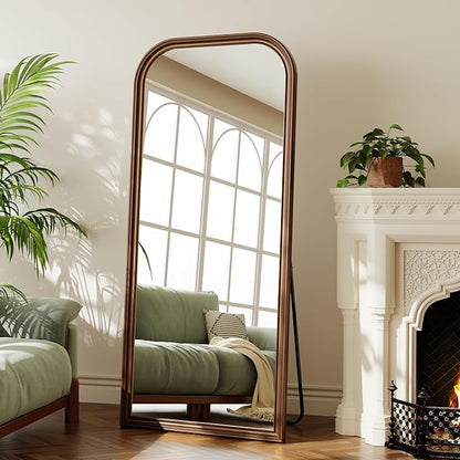 28"×69" Rounded Top Large Full Length Mirror, Arched Vintage Floor Stangding Body Mirror - PU Frame, Wall Mounted Hanging Leaning Antique Decor for Dressing Room, Entryway, Bedroom, Bronze
