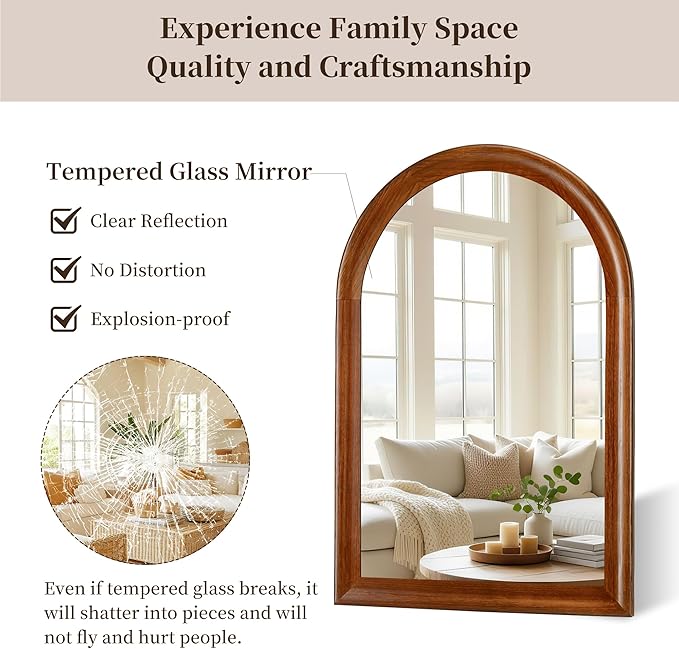 Tanmicoshomy Wood Bathroom Mirror 20x30 Inch，Rustic Wall Mirrors with Tempered Glass for Living Room, Bedroom or Entryway(Brown)