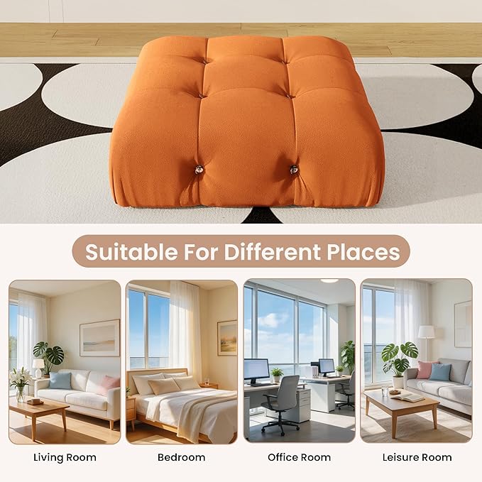 Modular Sectional Couches for Living Room, Modern Luxury Velvet Bubble Couch with Reversible Chaise Ottoman, Deep Seat Cloud Sectional Sofa (Ottoman, Orange)