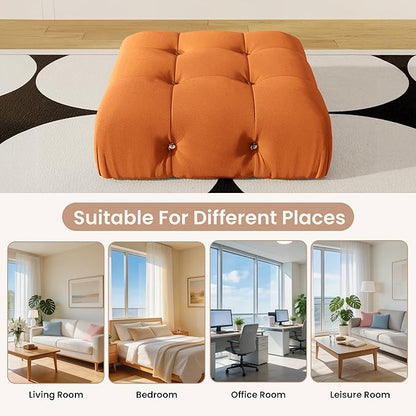 Modular Sectional Couches for Living Room, Modern Luxury Velvet Bubble Couch with Reversible Chaise Ottoman, Deep Seat Cloud Sectional Sofa (Ottoman, Orange)