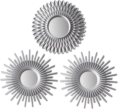 BONNYCO Wall Mirrors Pack of 3 Round Silver Mirrors for Home Decor, Bedroom and Room. Espejos Decorativos de Pared Sala Dormitorio, Circle Wall Decor Minimalist Vintage, Chic. Gifts for Women Mums