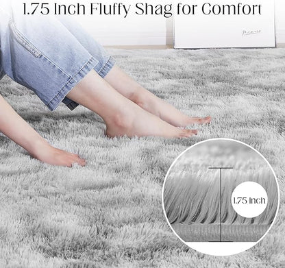Puremy Ultra Soft Area Rugs for Living Room, 5x7 Tie-Dyed Light Grey Fluffy Plush Rugs for Bedroom, Non-Slip Floor Carpet for Nursery, Bedside, Playroom, Corridor, Indoor Decor