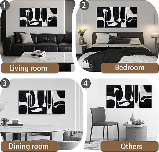 Tarfupth Black and White Abstract Wall Art for Living Room Minimalist Line Large Canvas Artwork for Bedroom Home Office Wall Decor Modern Canvas Prints 29"x58"