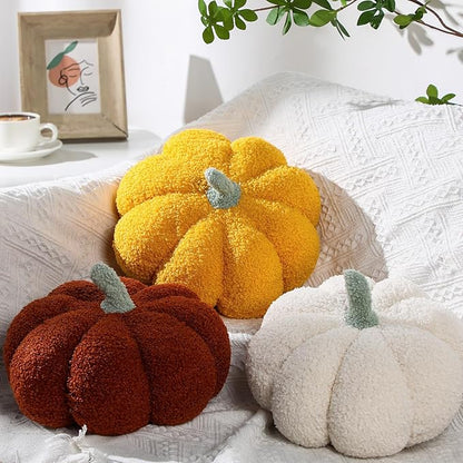 Namalu 3 Pcs Pumpkin Pillows 3D Throw Cushion Soft Sofa Pillows Stuffed Pumpkin Decoration for Fall Thanksgiving Winter Home Living Room(11.81 Inch,White, Brown, Yellow)