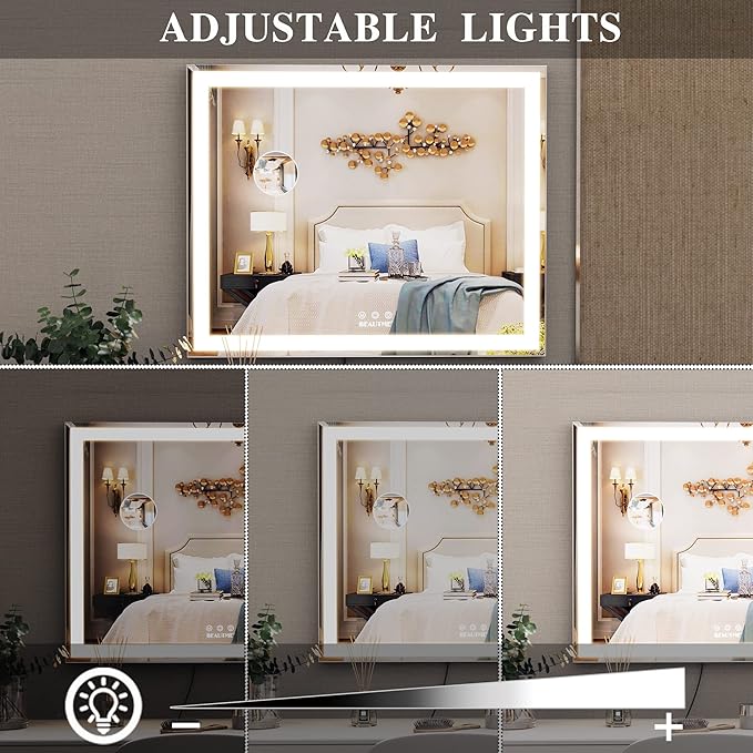 ANYHI Hollywood Makeup Mirror with Lights, Large Lighted Vanity Dressing Table Mirror, Desktop/Wall Mounted Mirror with Lights, Smart Touch Screen, with 10X Magnification, Silver (23.6''x20'')