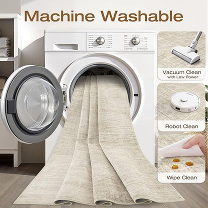 6x8 Area Rugs Living Room: Washable Large Neutral Beige Rug Abstract Soft Modern Stain Resistant Indoor Floor Non-Slip Carpet for Bedroom Nursery Kids Office Playroom Dining Room Under Table Home