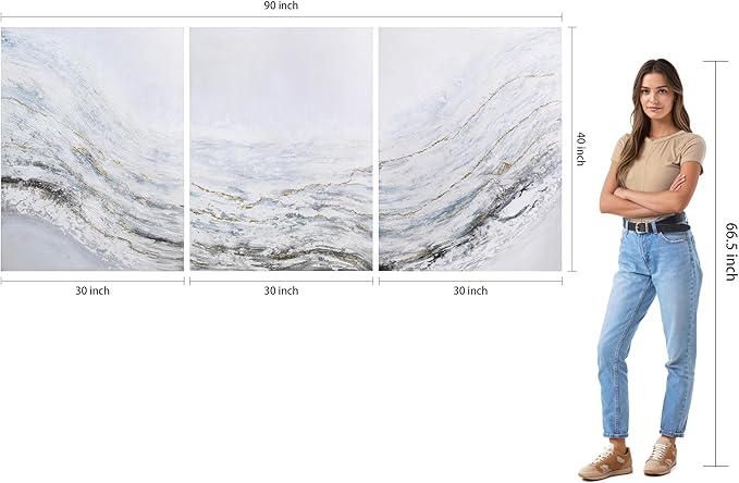 Empire Art Direct Abstract Wall Art Textured Hand Painted Canvas by Martin Edwards, Triptych, 40" x 30" each, Blizzard