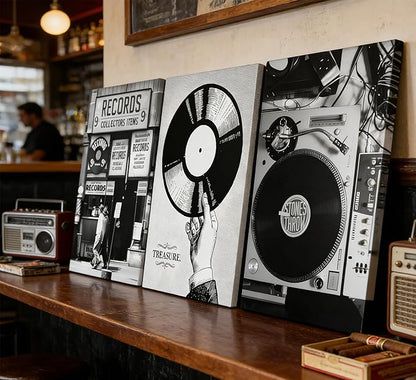 Vintage Music Canvas Wall Art Fashion Black And White Photography Preppy Vinyl Record Painting Picture Wall Decor Bar Rock Music Lovers Poster Print Artwork for Recording Studio Club Home Decoration
