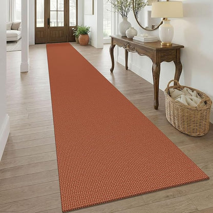 KOZYFLY Orange 3x20 Runners Rugs for Hallway, Extra Long Washable Runner Rug, Woven Non Slip Kitchen Runner, Cotton Entryway Rug, Floor Carpet for Entry, Aisle, Hall, Burnt Orange/Tan