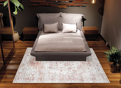 Bloom Rugs Washable Non-Slip 8' x 10' Rug - Ivory/Blush Traditional Area Rug for Living Room, Bedroom, Dining Room, and Kitchen - Exact Size: 8' x 10'