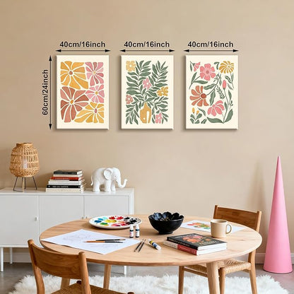 WENGTIAO 3Pcs Flower Market Canvas Wall Art Boho Floral Prints Posters Colorful Blossom Paintings Pictures Minimalist Wildflower Artwork for Living Room Girls Room Nursery Bedroom 16x24x3