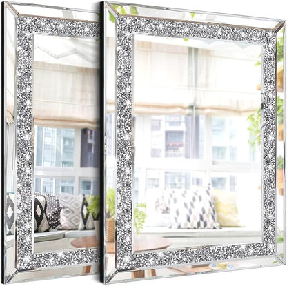 ZOLAPI 2PCS Crystal Rhinestone Diamond Wall Mirror.Brilliant Hand-Spliced Glass Mirror.Accent Decorative Mirror for Hallway/Bathroom/Bedroom（11”x15”）