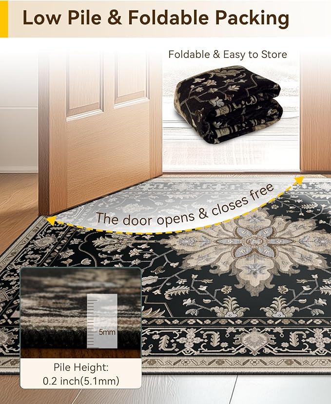 RELEANY Area Rugs 2'x4' Kitchen Rugs Entry Rug Small Rugs for Entryway Kitchen Bathroom Door Mat Indoor Entrance,Washable Non Slip, Black Brown Neutral Dark Tan