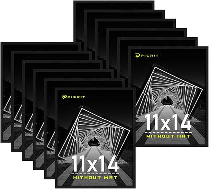 Picrit 11x14 Picture Frame Set of 12, Wall Gallery 11 x 14 Photo Frames without Mat, Multi Photo Display for Home Decor, Black