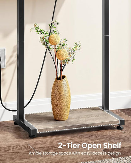 CHOEZON Narrow Side Table with Charging Station, 27" Skinny End Table for Small Spaces, Couch Table with Storage, Slim Tray Table with USB Ports, for Living Room, Bedroom, Greige and Black TBZ27UBG