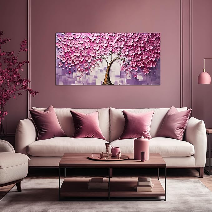 Pink Tree Canvas Wall Art for Bedroom Teenage Girl Room Decor Pink Wall Decor for Office Women 20 x 40 Inch
