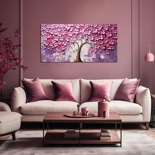Pink Tree Canvas Wall Art for Bedroom Teenage Girl Room Decor Pink Wall Decor for Office Women 20 x 40 Inch
