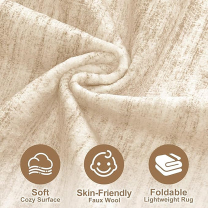 Nakagishi 6X9 Area Rugs Living Room: Washable Large Vintage Rug Neutral Non-Slip Soft Stain Resistant Indoor Carpet for Bedroom Nursery Dining Room Office Playroom - Beige-01