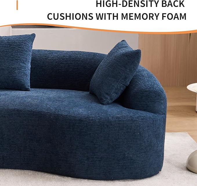 KEIKI Curved Chenille Modular Sectional Couches with Pillows, 4 Seater Oversized Upholstered Luxury Plush Cloud Sofa for Living Room Apartment, Antique Blue