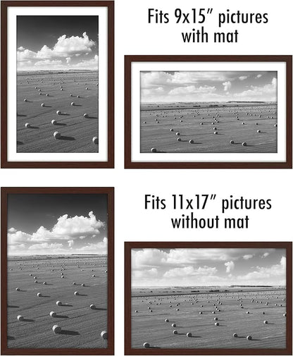 Americanflat 11x17 Picture Frame with Polished Plexiglass - Set of 5 - Use as 9x15 Frame with Mat or Display 11x17 Photo Without Mat - Galleria Collection - Picture Frames for Wall Display - Mahogany