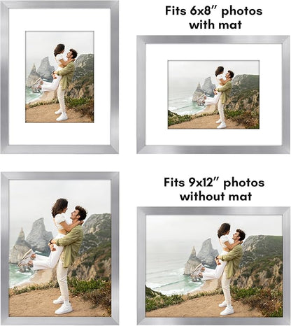 Americanflat 9x12 Picture Frame with Polished Plexiglass - Set of 5 - Use as 6x8 Frame with Mat or Display 9x12 Photo Without Mat - Galleria Collection - Picture Frames for Wall Display - Silver