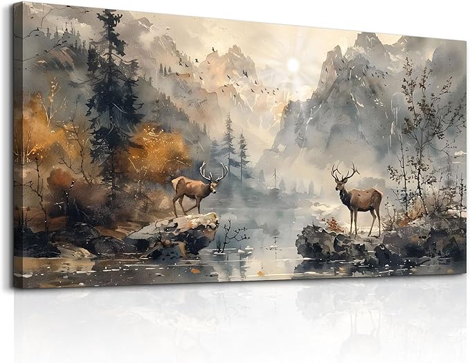 KELIYUAN Canvas Wall Art For Living Room Framed Wall Decorations For Bedroom Mountain Landscape Ink Painting Abstract Pictures Artwork Office Wall Decor Modern Room Home Decor Mural 20x40 In