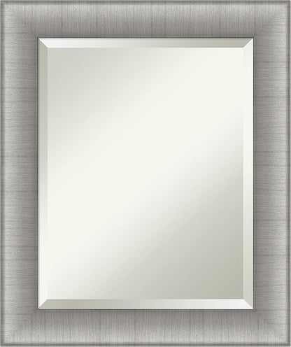Amanti Art Silver Bathroom Mirror for Over Sink, 25x21 Elegant Brushed Pewter Rectangle Vanity Mirror, Small Casual Frame, Hangs Horizonally and Vertically, Bathroom Wall Decor, Beveled Edge