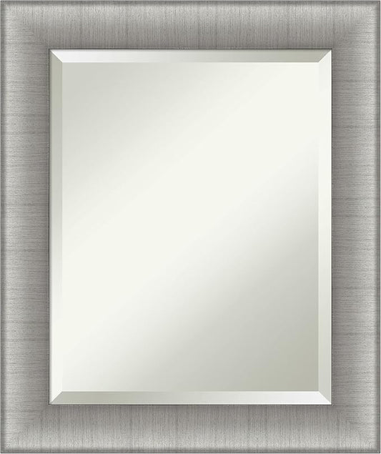 Amanti Art Silver Bathroom Mirror for Over Sink, 25x21 Elegant Brushed Pewter Rectangle Vanity Mirror, Small Casual Frame, Hangs Horizonally and Vertically, Bathroom Wall Decor, Beveled Edge