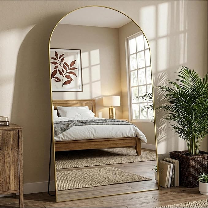 Full Length Mirror, 72"x44" Arched Full Body Mirror, Floor Mirrors with Stand, Body Mirrors Standing Hanging Leaning Against Wall,Aluminum Frame Mirrors for Bedroom Cloakroom,Living Room,Gold