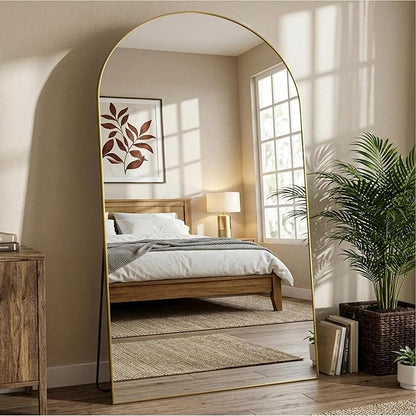 Full Length Mirror, 72"x44" Arched Full Body Mirror, Floor Mirrors with Stand, Body Mirrors Standing Hanging Leaning Against Wall,Aluminum Frame Mirrors for Bedroom Cloakroom,Living Room,Gold