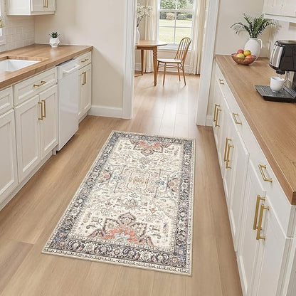 3x5 Washable Entryway Rug: Non-Slip Soft Vintage Floral Indoor Area Rug for Living Room Large Kitchen Entryway Bedroom Bedside, Door Mat Throw Carpet for Laundry Foyer Home Decor (Multi)